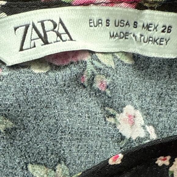 Zara Printed Long Sleeve Black Florals Midi Dress Size Small - Picture 13 of 15
